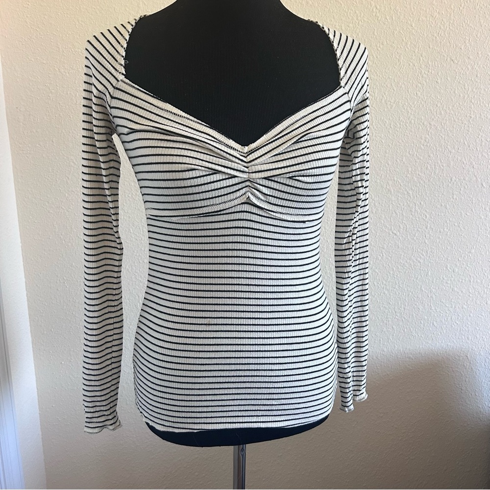 Free People Top M Medium Black White Striped